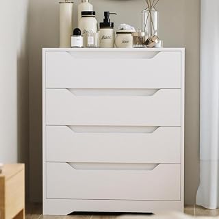 HOCSOK Chest of 4 Drawers Sideboard White Multifunction Cabinet for Dining | Sideboard Multifunctional Cabinet Large Storage Space, for Living Room, Hallway, Bedroom, 69 x 39 x 82 cm