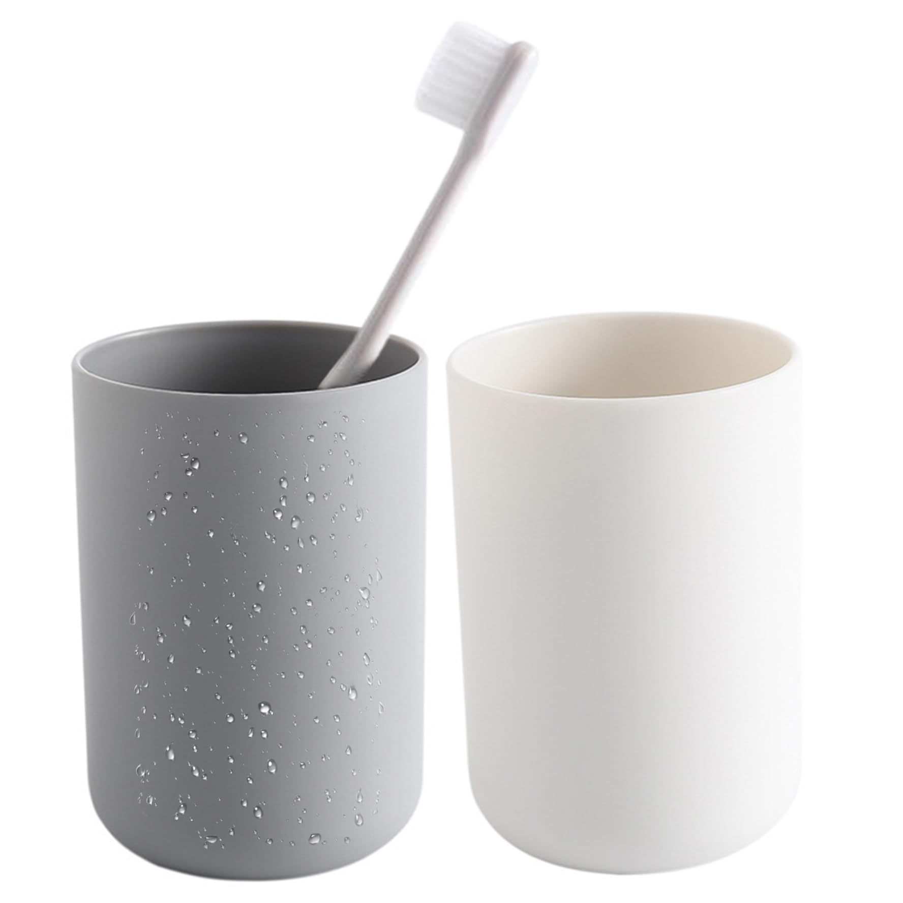 Vervevum Plastic Toothbrush Cup - Bathroom Toothbrush Holder for Toothbrushes, Holders & Cups, 11 OZ (White&Grey), Bathroom Holder