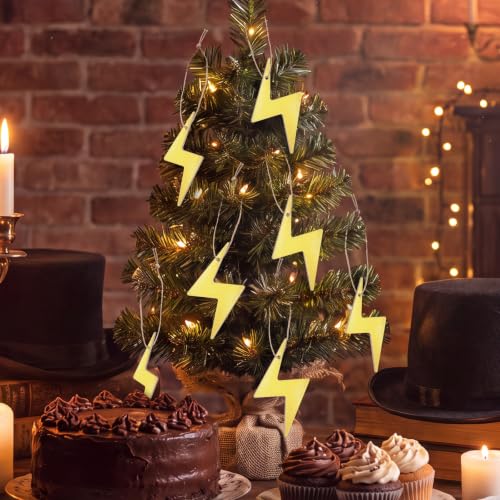 Image of Soulchen 12 Pcs Magical Wizard Party Decor Golden Lightning Bolts Hanging Christmas Ornament Witch Lightning Gifts Flash Thunder Vintage Wood Hanging Sign for Tree Room Home Birthday Party Supplies