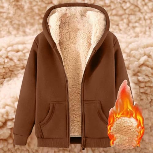 Women Sherpa Fleece Jacket Thick Warm Zip Up Hoodie Fall Winter Coat | Women Sherpa Fleece Jacket Zip Up Thick Warm Hoodie Comfy Fleece Lined,Long Sleeve Drawstring Hooded Outerwear Coat - image 3