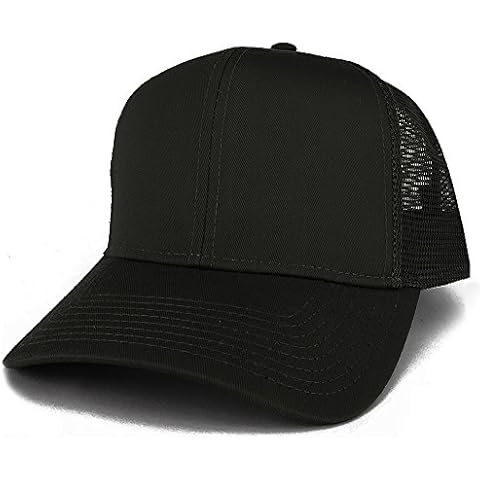 Armycrew XXL Oversize High Crown Adjustable Plain Mesh Back Trucker Baseball Cap - BLACK Cover