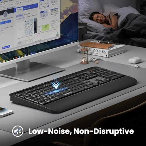 Image of TECKNET 2.4GHz Wireless Ergonomic Keyboard with Full Size Wrist Rest | 8 Shortcut Keys, Stable Connection, Spill Resistant, Silent Click, Wide Compatibility Keyboard for Windows Laptop PC Computer