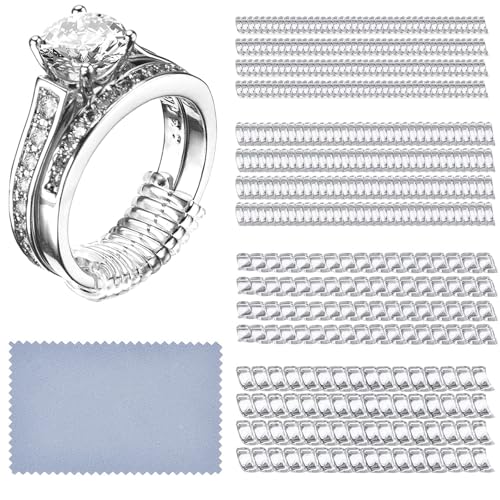 Frienda 16 Pack Ring Sizer Adjuster for Loose Rings Women 4 Sizes Invisible Plastic Rings Sizers with Polishing Cloth