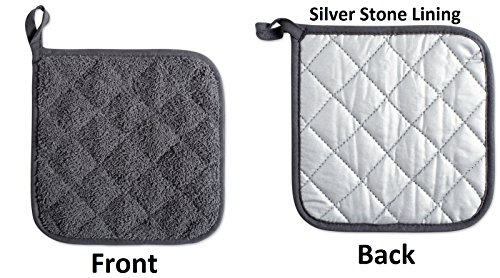 Dii Basic Terry Collection Quilted 100% Cotton, Potholder, Mineral Gray, 3 Piece #TOP2