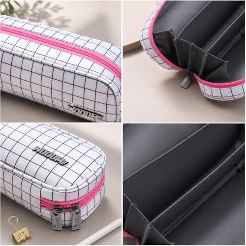 Image of Wooum Wide Opening Pencil Bag, Pen Pouch, Pen Bag, Pencil Holder, School Supplies Stationary Bag Big Capacity (White-Checks)
