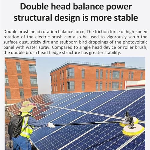 Genérico Cepillo eléctrico Giratorio para la Limpieza de Paneles solares con Varilla de extensión Ajustable: Ideal para un Mantenimiento eficiente de Ventanas y Paneles solares, fácil de Usar, durade