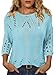 CRAZY GRID Womens Spring Fashion 2026 Crew Neck 3/4 Sleeve Crochet Tops Knit Pullover Sweaters Loose Fit Beach Vacation Cover Ups Blue Large