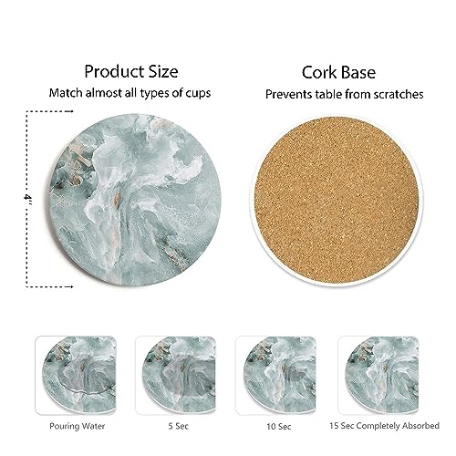 Image of Set of 6 Abstract Marble Coasters with Holder, Absorbent Ceramic Coasters for Drinks, Coasters with Cork Backing for Table Protection, Housewarming Gifts for New Home
