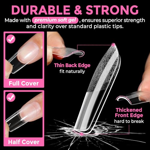Image of UNA GELLA Medium Square Nail Tips: 216pcs Square Press on Nails Pre-shape Clear Nails Tips for Full Cover Acrylic French False Nails For Nail Extension, Home DIY Nail Salon 12 Sizes False Tips