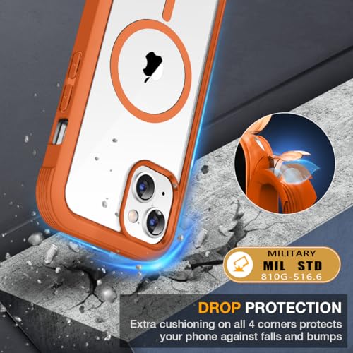 Image of Miracase for iPhone 13 mini Case 5.4 inch,Full-Body Protection,Clear Bumper Case with Built-in 9H Tempered Glass Screen Protector,Military-Grade Drop Protection Outdoor Phone Case for 13 mini,Orange