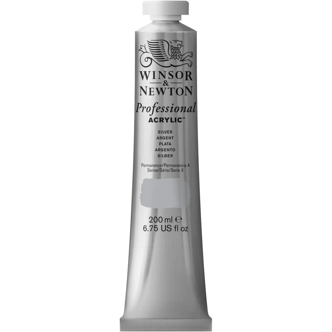 Winsor & Newton 2337617 Professional Acrylfarbe in Künstlerqualität, hohe Farbbrillanz & Deckkraft, Archivqualität, 200ml Tube - Silber