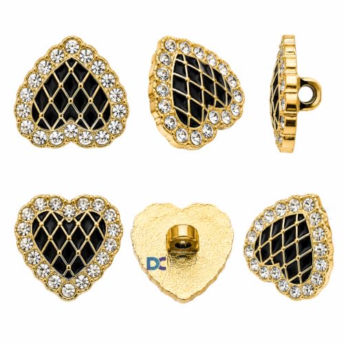 Image of Pack of 6 Buttons Diameter 16 mm,(26L) for Sewing and Art and Craft Round Buttons with 4 Holes| (Heart with Rhinestone)