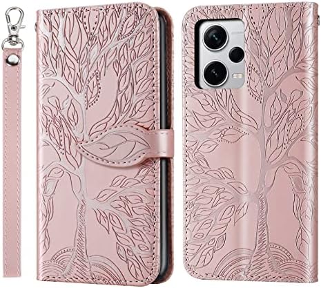 Etui Rostsant Xiaomi Poco X5 / Redmi Note 12 5G wytłoczone drzewo PU skórzane Redmi Note 12 5G portfel z klapką dla Xiaomi Redmi Note 12 5G / Xiaomi Poco X5 5G - Niebieski