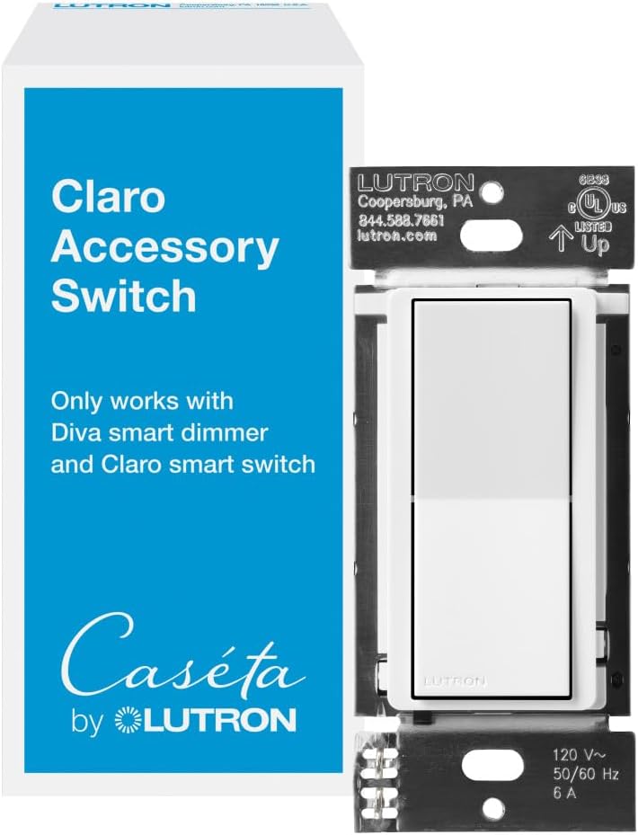 Caseta Smart Claro Accessory Switch for 3 way – For use only with Diva Smart Dimmer or Claro Smart Switch, DVRF-AS-WH, White