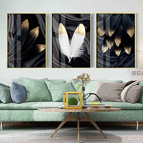 Plume noir blanc toile peinture mur moderne abstrait pour déco de salon