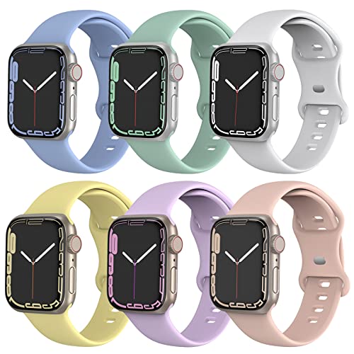 BMBMPT Compatible with Apple Watch Band 42mm 44mm 45mm Soft Silicone Sport Strap Replacement Wristbands for iphone iWatch Series 7 6 5 4 3 2 1 SE for Women Men 6 Pack