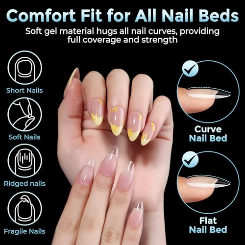 Image of Luckyfairy Almond Gel Nail Tips: 360pcs Pre-Shaped Medium Nail Tips Almond Shape Acrylic Fake Nails Half Matte Full Cover Press On Nails for Extension Home DIY Salon 12 Sizes