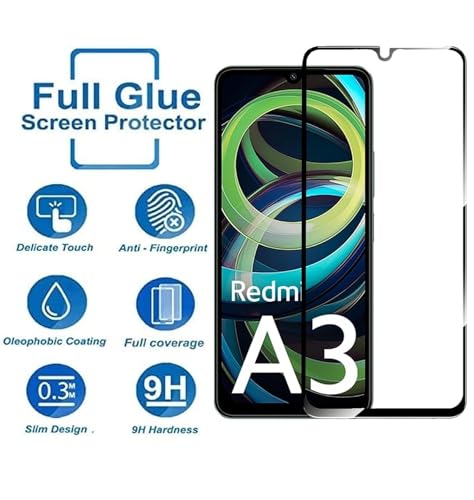 Image of DD SON Redmi A3 / A3x / Realme N61 / Poco C61 Tempered Glass | Screen Protector Full HD Quality Tempered Glass Anti-Scratch Edge to Edge Coverage with Easy Installation Kit (Black)