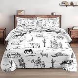 WeCozy Twin Size Comforter Set with Pillowcase, Cowboy Cow Farm Soft 2 Pcs Bedding for Kids and Adults, Horse Vintage Western Comforter Set for Room Bedroom Bed Decor