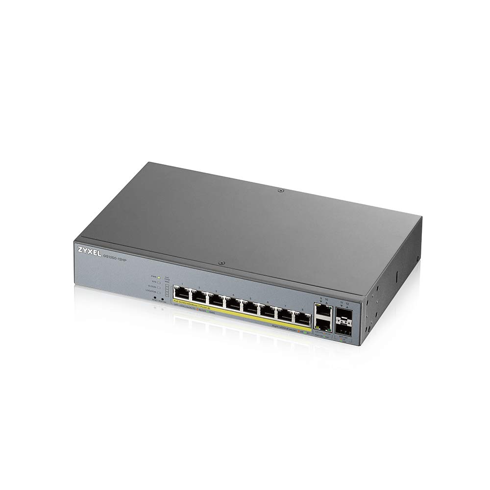 Zyxel Commutateur PoE+ 8 Ports Gigabit géré Intelligent | Budget de 130 W | 2 Ports Gigabit cuivre + 2 SFP | Gestion du Cloud nébuleuse | Longue portée [GS1350-12HP]