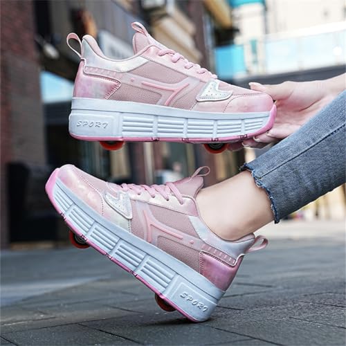 Kids Roller Skates Shoes Sneakers for Boys & Girls, Skateboarding Shoe Outdoor Parkour Shoes with 2-Wheels Unisex Retractable Skating Shoes for Children's Park Sports Walking 30-414