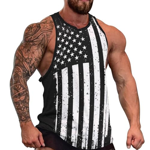 Men's American Flag Eagle Skull Print Tank Top July 4th Patriotic Gym Muscle Shirt
