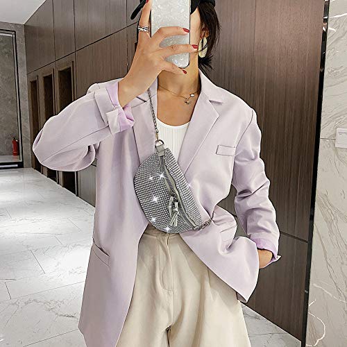 Pochete de strass feminino casual zíper pequeno peito transversal pacote de telefone, Prata, 25CM*17