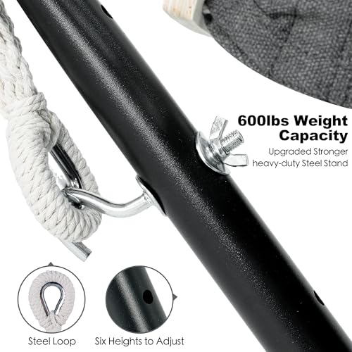 Image of GAFETE Double Hammock with Stand for Outside, Upgraded Spreader Bar, Heavy Duty Space Saving Steel Stand 2 Person, Side Pocket, Easy Assembly, 600lbs Weight Capacity, Indoor & Outdoor (Dark Grey)