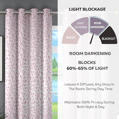 Image of FRESH FROM LOOM Heavy Jari Jacquard Premium Luxury Semi Blackout Curtain 8 Feet Long Door & Window | Double Stitch | Eyelet Ring | Floral Print | Anti-Shrink Parda (8ft, Pink, 2pc)