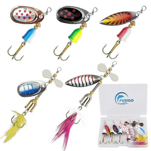 Spinnerbaits Rooster Bait Tail Fishing Lures Kit Inline Spinner Spoon Lures Bass Salmon Trout Hard Metal Spinner Baits for Saltwater Freshwater, C-5PCS