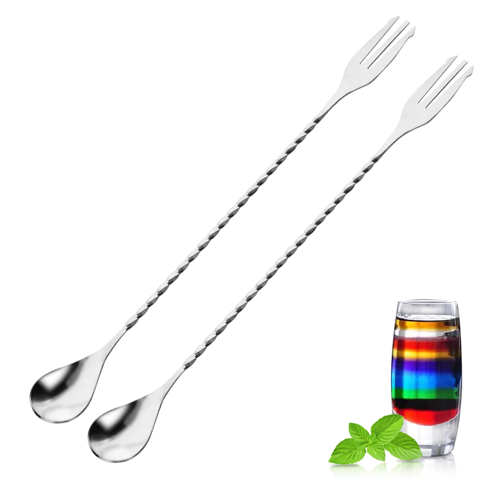2Pcs 12 Inch Bar Spoon Cocktail Spoon LongHandle 12 Inches, Stainless Steel Drink Stirrers Cocktail Stirrer with Trident Tip, LongStirring Spoons Bar Mixing Spoons (2)
