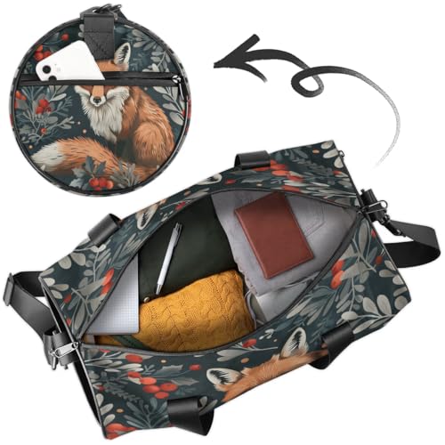Animal Fox Berries Travel Gym Bag Waterproof Sport Dance Bag for Women Men Portable Gymnastics Duffel Bags Canvas Tote Carry on Handbag for Workout Overnight Weekender2