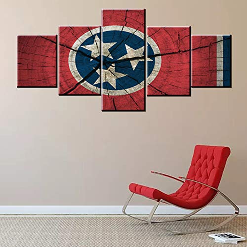 Native American Decor Tennessee State Flag Pictures For Living Room Rustic Home Decoration Canvas Paintings Gallery-Wrapped 5 Piece Wall Art Modern Artwork Framed Stretched Ready To Hang(50''Wx24''H) #TOP1