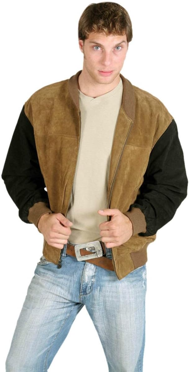 Dona Michi Men's Genuine suede Leather Front Zipper Closure Classic Baseball Jacket