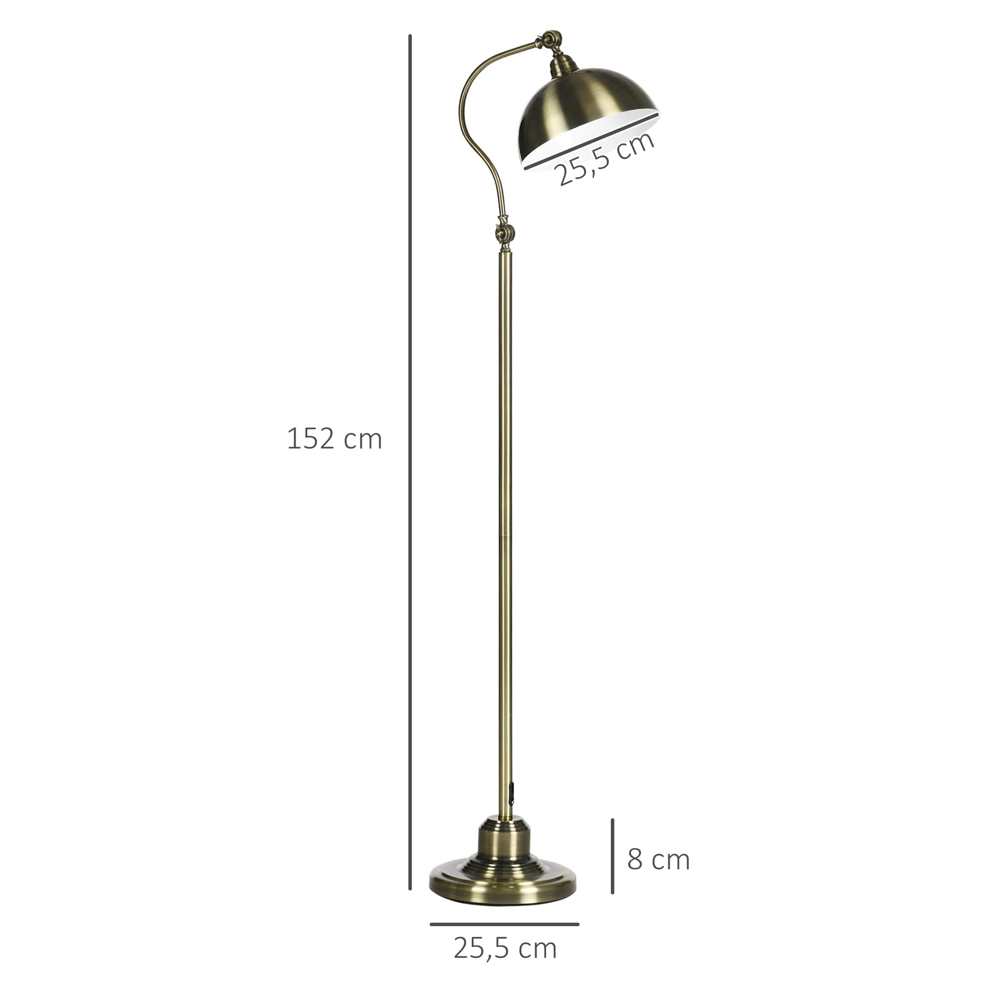 HOMCOM Stehlampe, Stehleuchte mit verstellbarem Lampenschirm, 40 W, Bogenlampe mit E27 Fassung im Retro-Design für Wohnzimmer Schlafzimmer, exkl. Glühbirne, Bronze