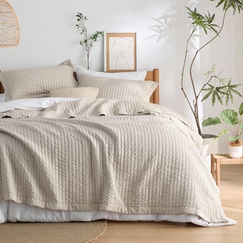 Bedsure Quilts Queen Size - Queen Quilt Bedding Set Bedspread Coverlet Comforter Lightweight Neutral Striped Bedding 3-Piece Set with 90x96 Coverlet & 2 Pillow Shams All-Season Soft Microfiber