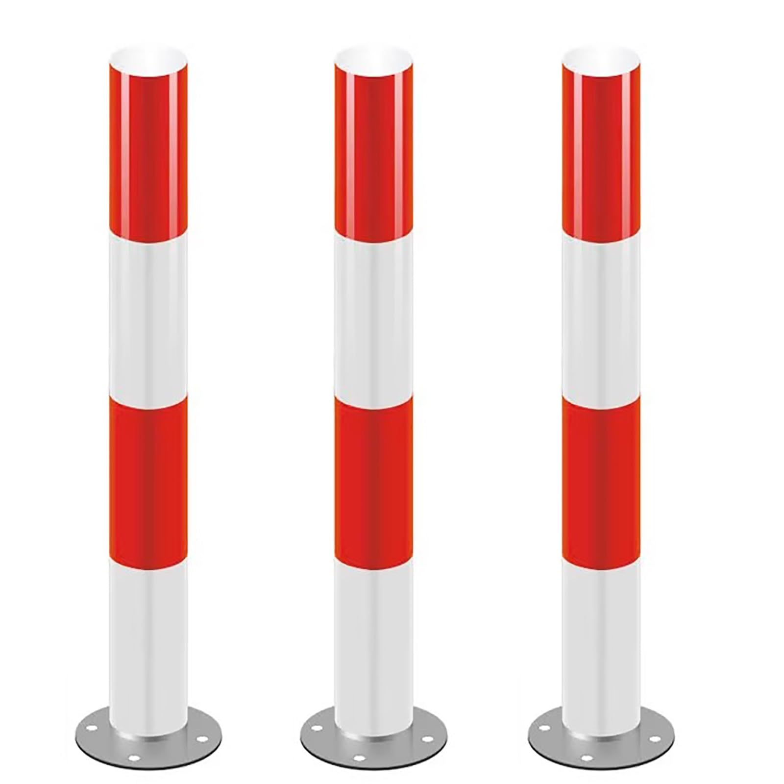 HCZKIUJY Safety Bollard with Reflective Tape, Steel Traffic Delineator Post for Construction and Traffic-Sensitive Areas (Red White 3pcs)