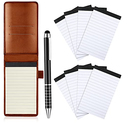 Mini porte-bloc-notes avec stylo métal et 8 recharges marron
