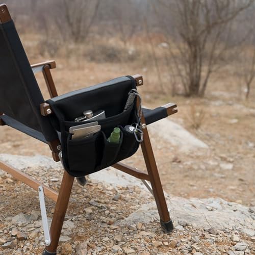 Borsa portaoggetti per braccioli per sedia da campeggio, tasca laterale per sedia da esterno, borsa portaoggetti multifunzionale da appendere alla poltrona (nero)
