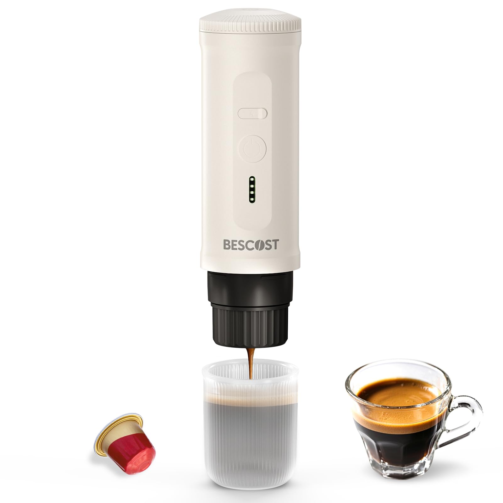 Machine à Cafe Portable, Cafetière Portable 2 en 1 Compatible avec les Capsules Espresso et Poudre de Café, 9600 mAh 20 Bars, Rechargeable Pour Voyage, Camping, Voiture, Maison Blanc
