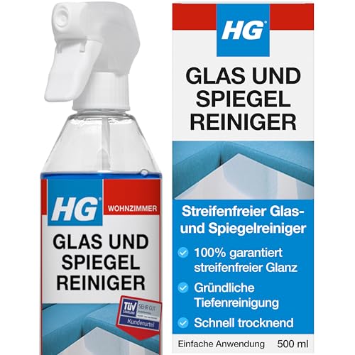 HG Glas- & Spiegelreiniger, streifenfreier Glasreiniger, entfernt schnell Fett & Schmutz von Fenstern und Oberflächen, Sprühflasche - 500 ml