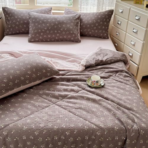 Colcha acolchado para cama de verano manta refrescante flores marrones 4
