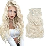 SARLA 7 Pcs Clip in Hair Extensions Synthetic Full Head Curly Wavy Hairpiece 20 Inch for Women White Blonde