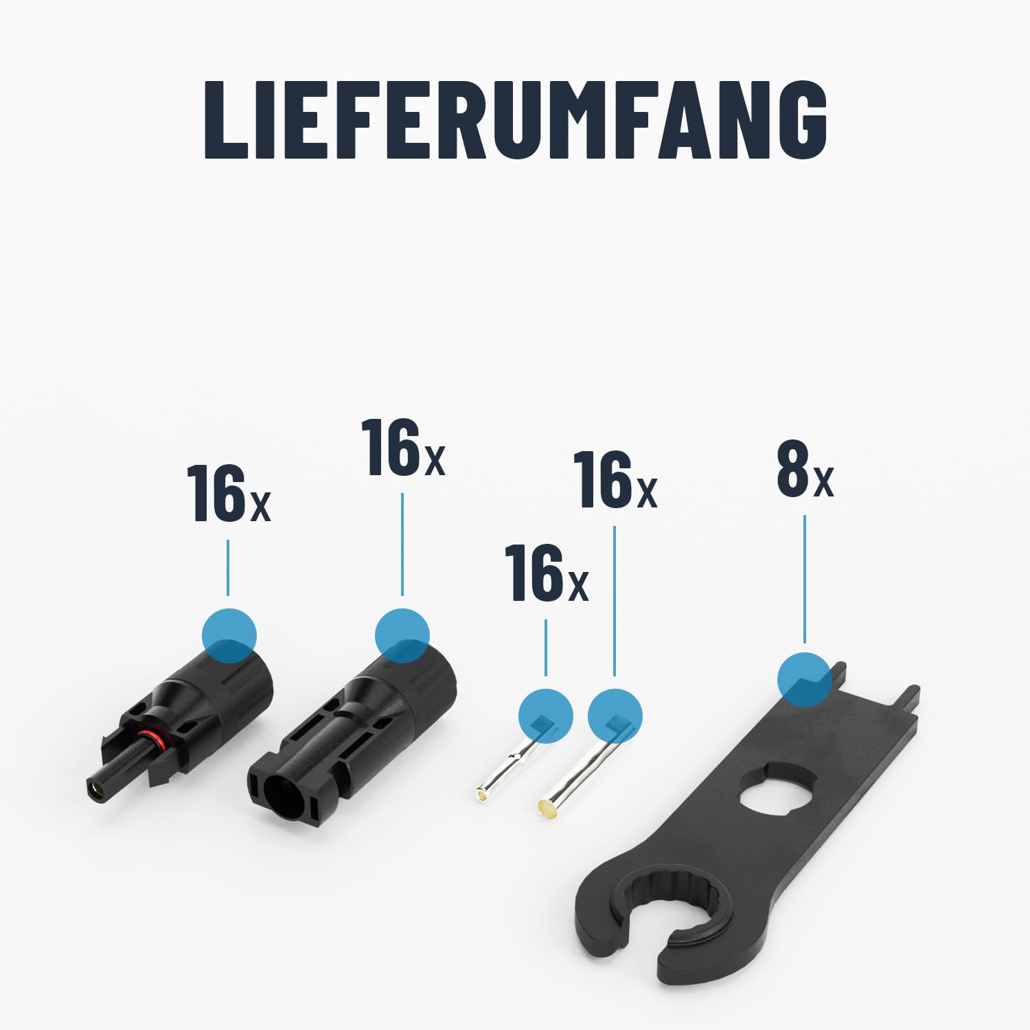 ABSINA 16x Stecker & Buchse + 8x Montageschlüssel - Solarstecker für 2,5-6mm2 PV Kabel - Solar Stecker Set - Steckverbinder Solar - Solarkabel Stecker für Solaranlage - Steckersolaranlage