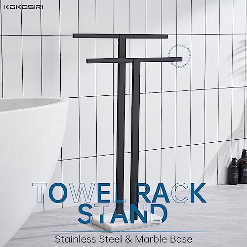Image of KOKOSIRI Bathroom Towel Racks 2-Tier Standing Towel Bars with Marble Base, Stainless Steel Freestanding Towels Holder, Thicken Steady Design, Matte Black THS0003-BK