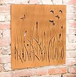 metallbild 3d auto Maße ca.: 58 x 58 cm Dekoleidenschaft Wandbild Wiese aus Metall in Rost Optik, 58x58 cm, Gräser & Schmetterlinge, Gartendeko