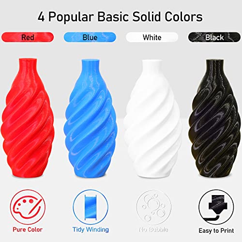 Image of 1.75mm Normal PLA 4 Most Basic Colors Bundle Pack: Black Red White Blue, Each Spool 250g, 4 Spools Packed, Total 1Kg 3D Printing Filament Material with One Extra 3D Print Tool by MIKA3D