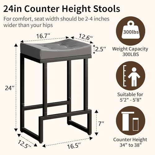 Image of FIRAVOE Bar Stools Set of 3, 24 Inch Backless Modern Counter Height Stools