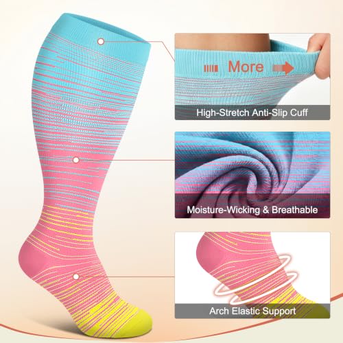 Image of Diu Life 3 Pairs Plus Size Compression Socks for Women and Men Wide Calf Extra Knee High Support for Circulation