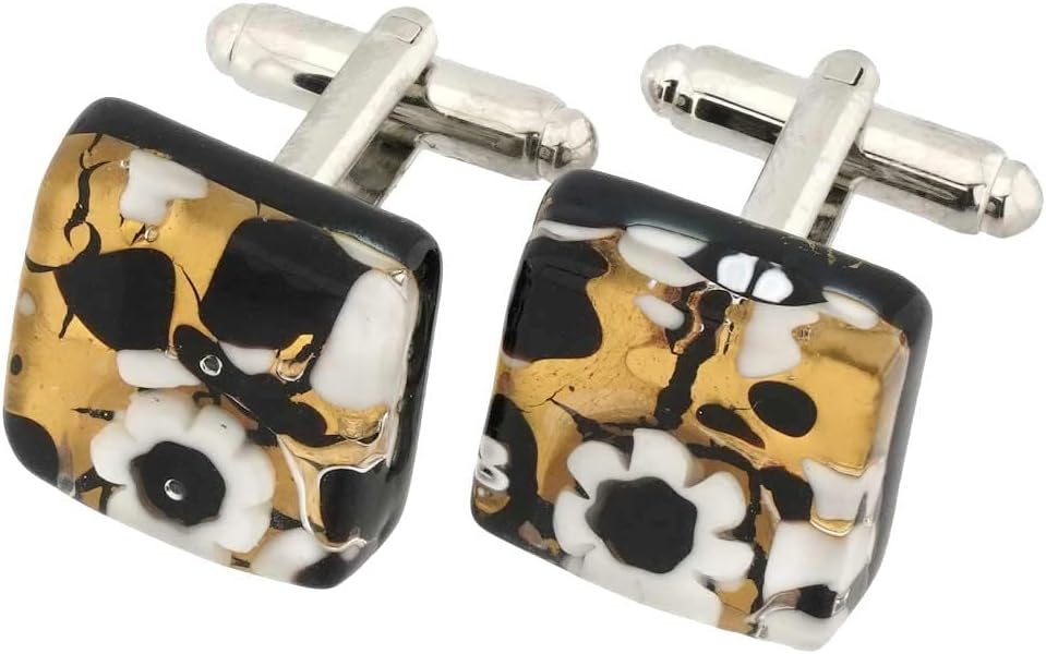 Glass Of Venice Murano Glass Venetian Classic Square Cufflinks - Black Gold